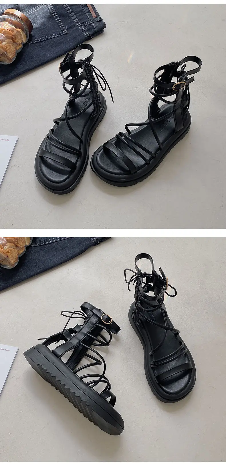 Black Mori Style Sandals with Round Toe & Platform Sole — feature 17
