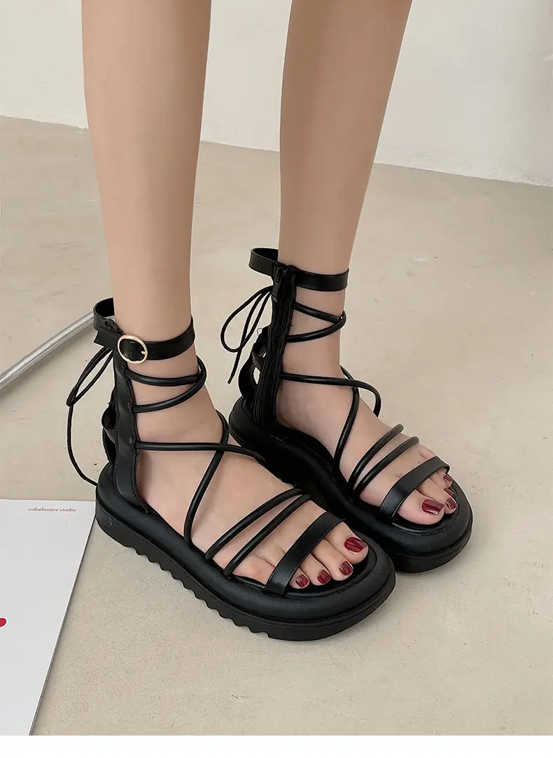 Black Mori Style Sandals with Round Toe & Platform Sole — feature 7