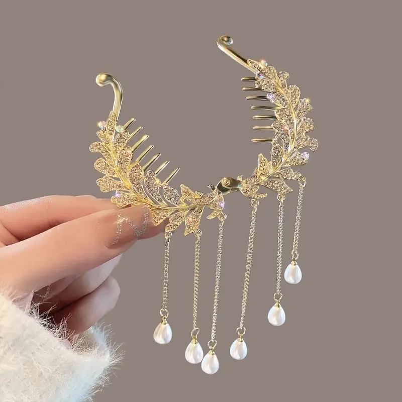 Pearl Rhinestone Wheat Fringe Hairpin Women's Back of Head Ball Head Disc Hair Artifact - Image 3
