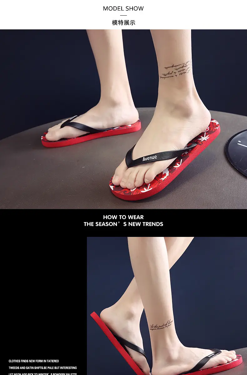 Korean Style Men's Blue Printed Flip Flops Wholesale — feature 12
