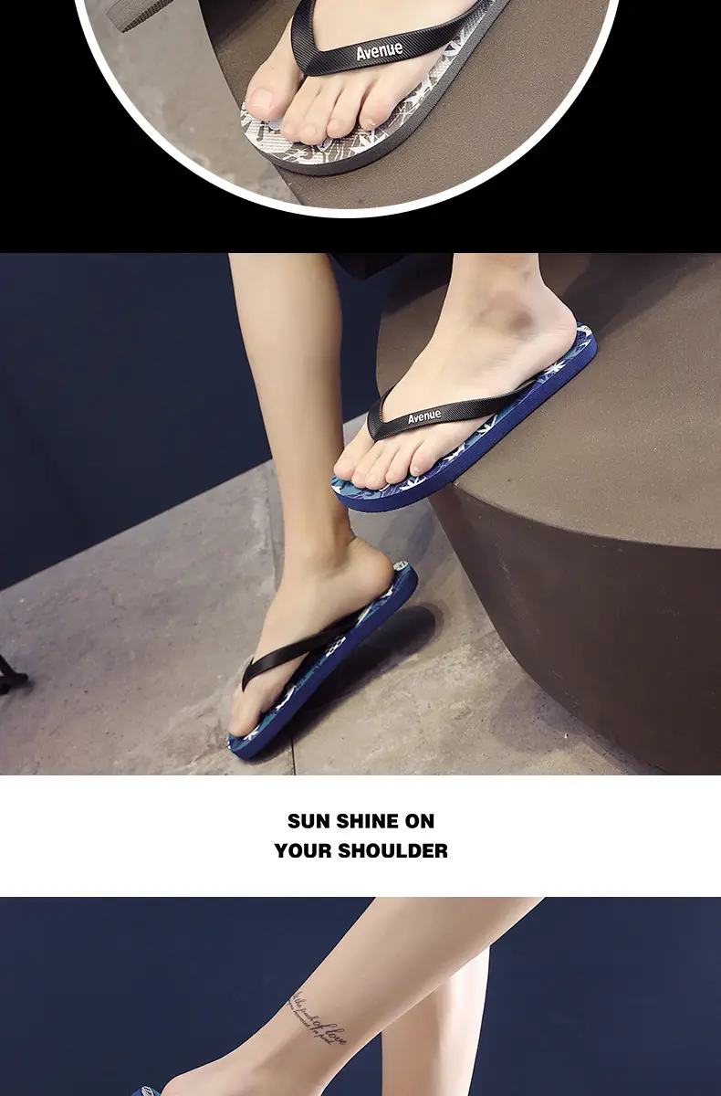 Korean Style Men's Blue Printed Flip Flops Wholesale — feature 16