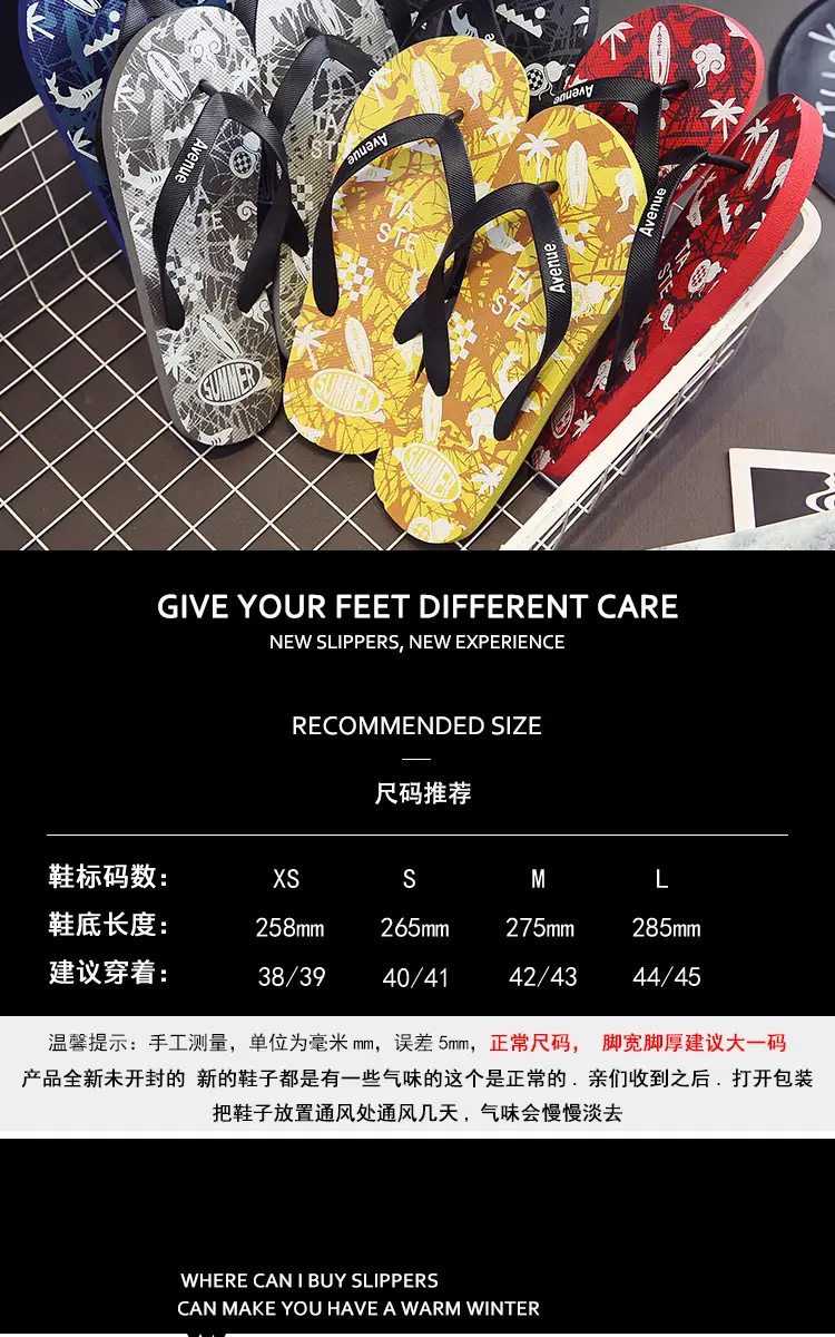 Korean Style Men's Blue Printed Flip Flops Wholesale — feature 2