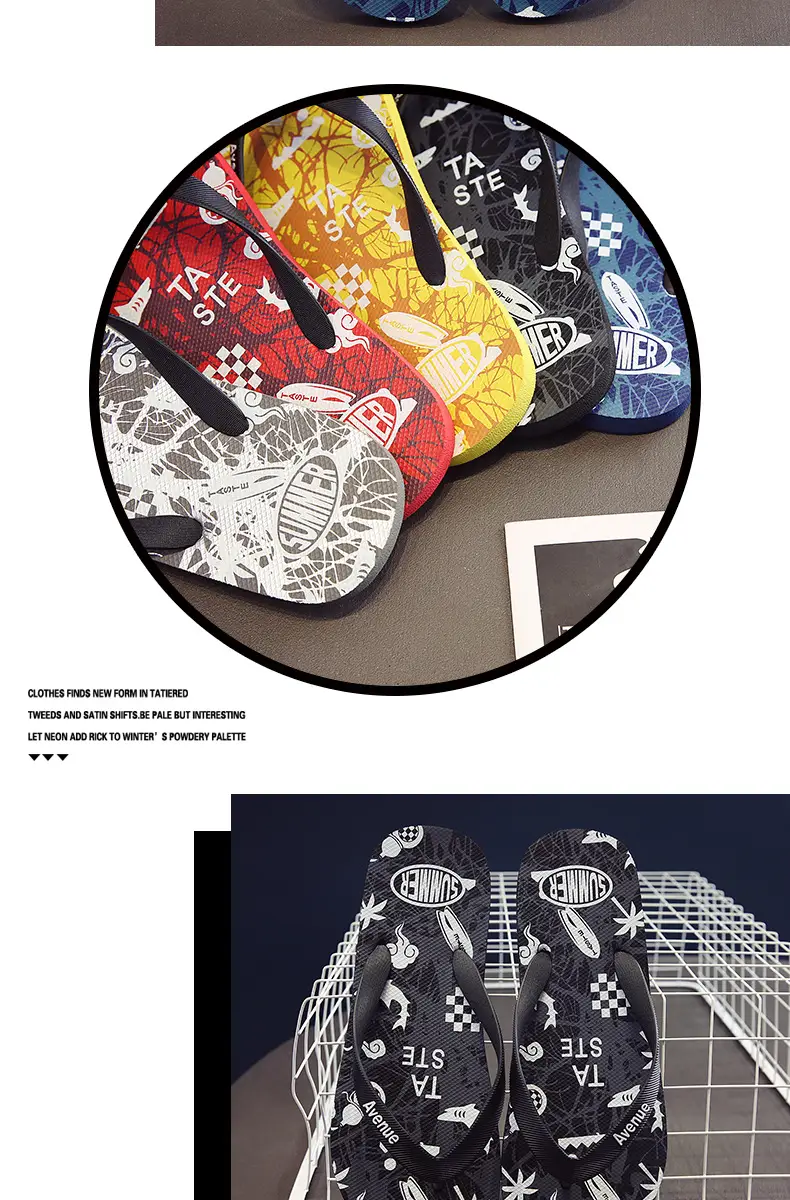 Korean Style Men's Blue Printed Flip Flops Wholesale — feature 8