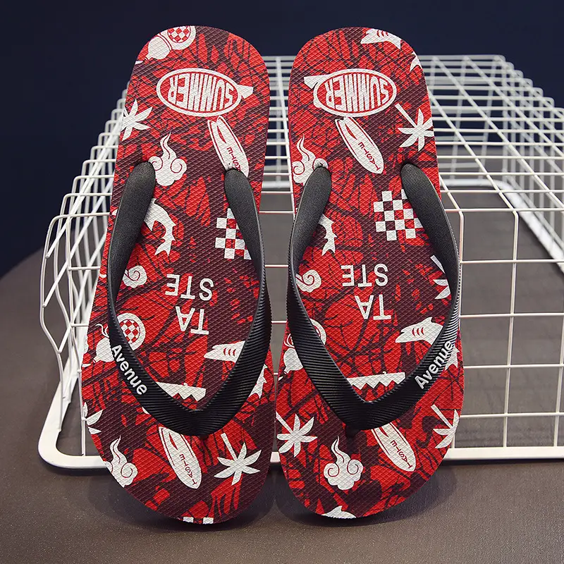 Korean Style Men's Blue Printed Flip Flops Wholesale