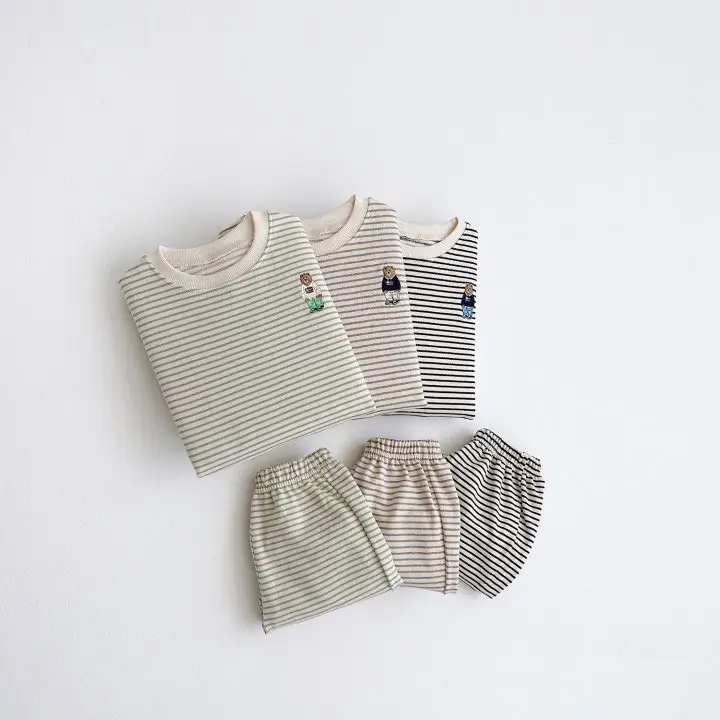 Korean Style Striped Baby Bear Cotton Set