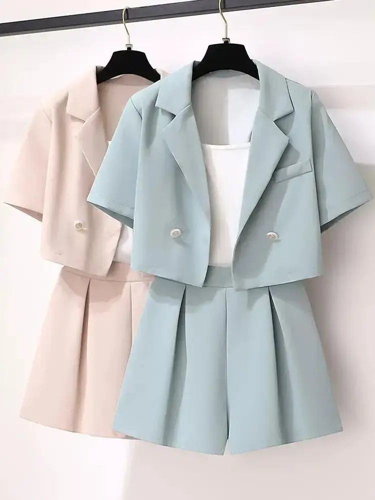 Small Blue Two-Piece Summer Suit Jacket Shorts Set - Image 4