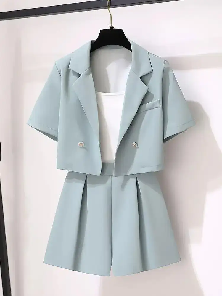 Small Blue Two-Piece Summer Suit Jacket Shorts Set - Image 5