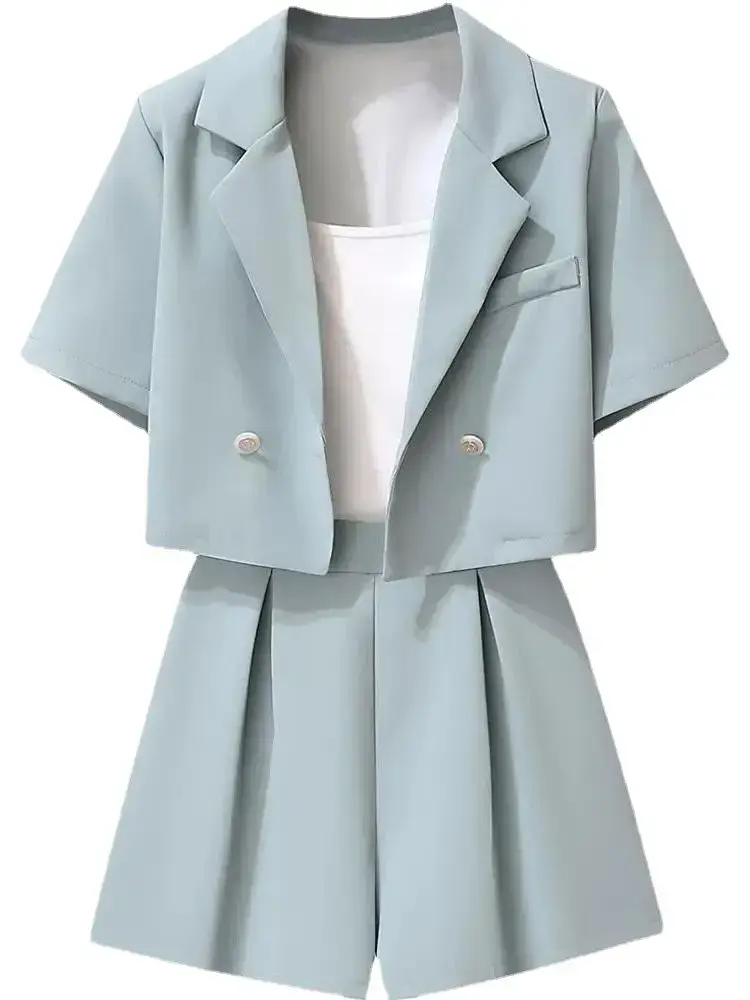 Small Blue Two-Piece Summer Suit Jacket Shorts Set - Image 7