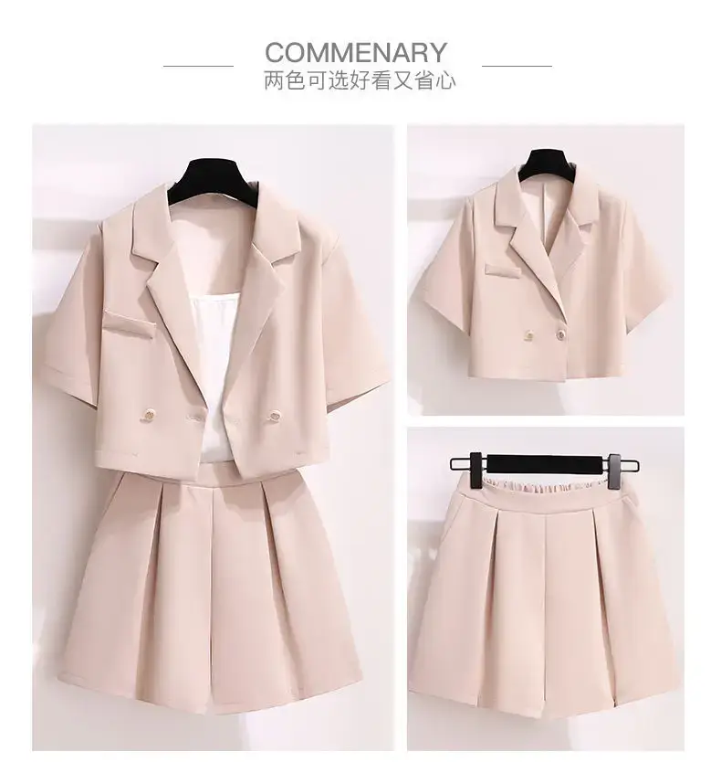 Small Blue Two-Piece Summer Suit Jacket Shorts Set — feature 36