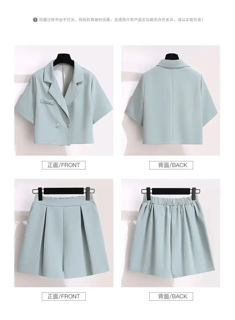 Small Blue Two-Piece Summer Suit Jacket Shorts Set — feature 41