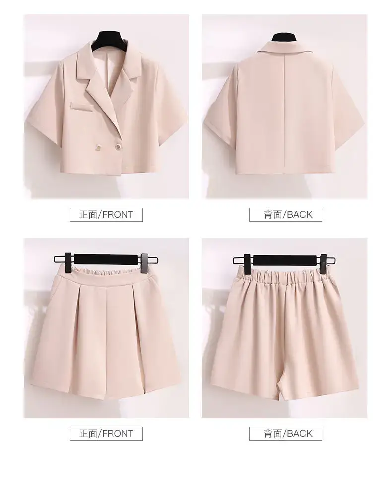 Small Blue Two-Piece Summer Suit Jacket Shorts Set — feature 48