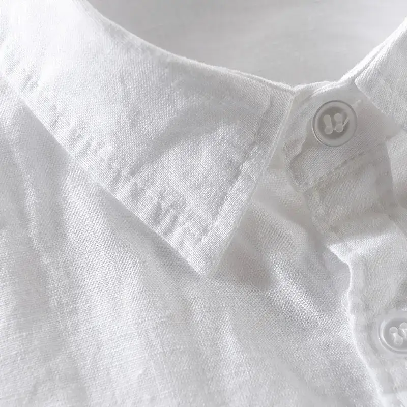 Men Light Blue Linen Button Shirt with Elastic Collar - Image 9