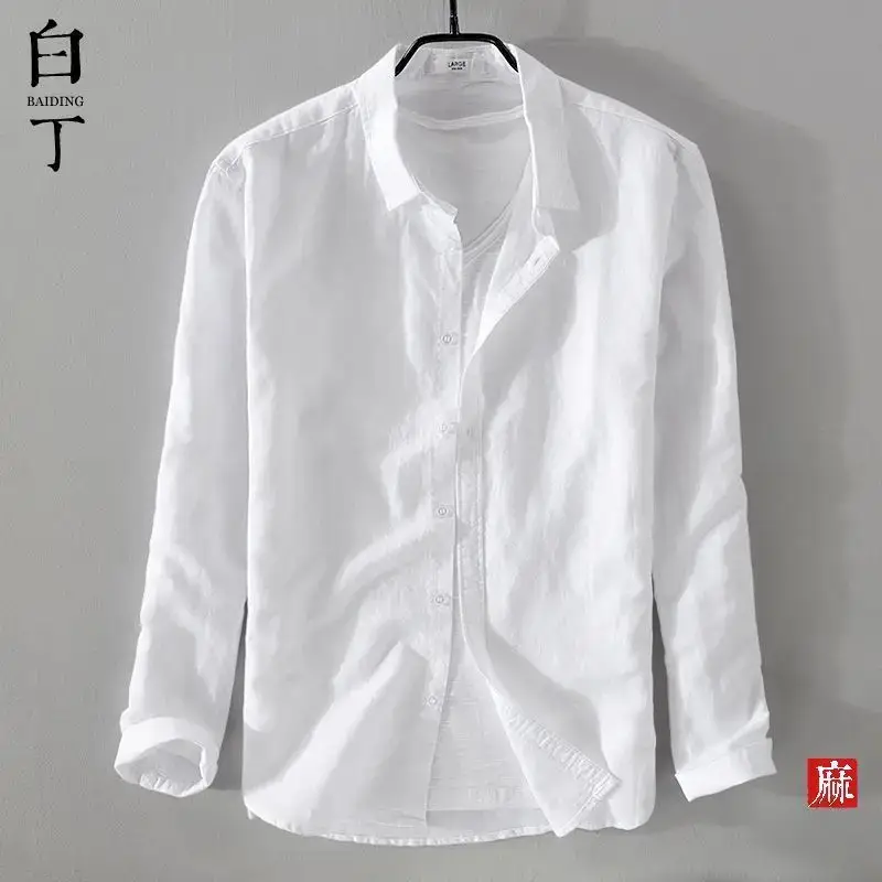 Men Light Blue Linen Button Shirt with Elastic Collar - Image 11