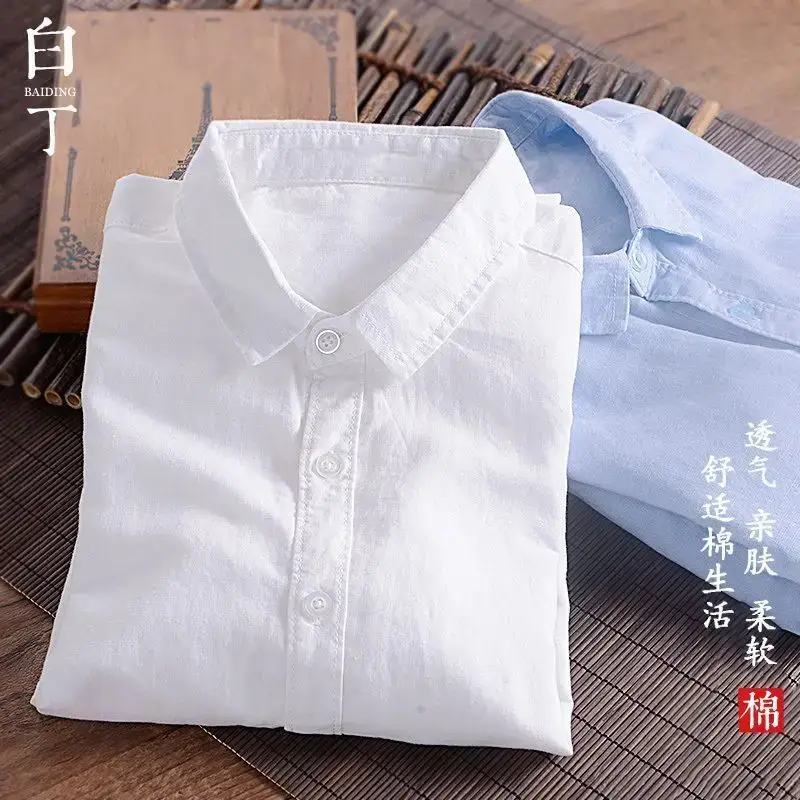 Men Light Blue Linen Button Shirt with Elastic Collar - Image 12
