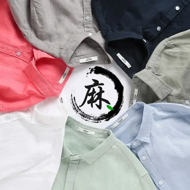 Men Light Blue Linen Button Shirt with Elastic Collar - Image 13