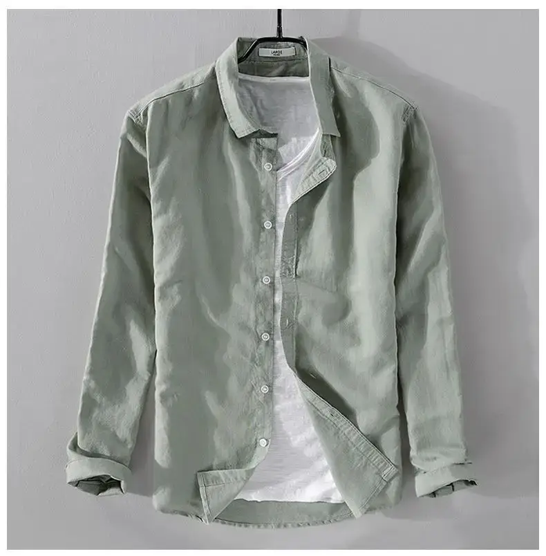 Men Light Blue Linen Button Shirt with Elastic Collar — feature 19