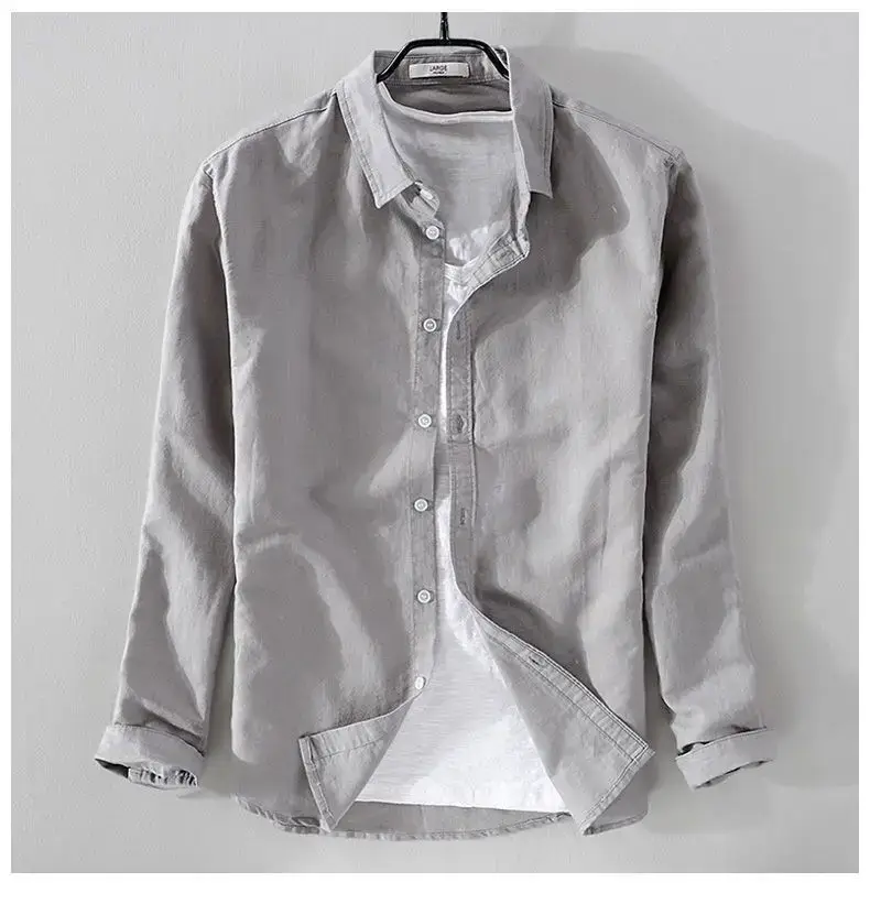 Men Light Blue Linen Button Shirt with Elastic Collar — feature 20