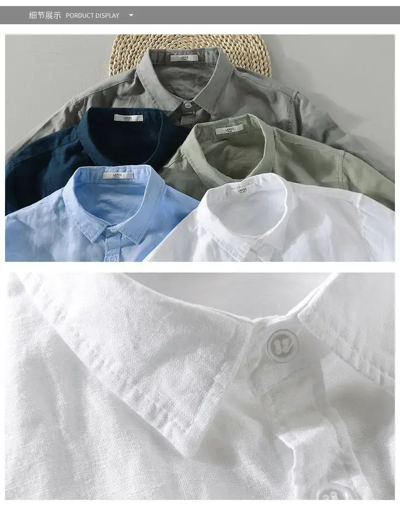 Men Light Blue Linen Button Shirt with Elastic Collar — feature 22
