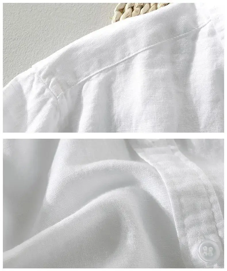Men Light Blue Linen Button Shirt with Elastic Collar — feature 23