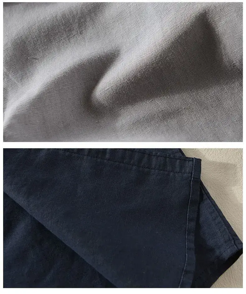 Men Light Blue Linen Button Shirt with Elastic Collar — feature 32