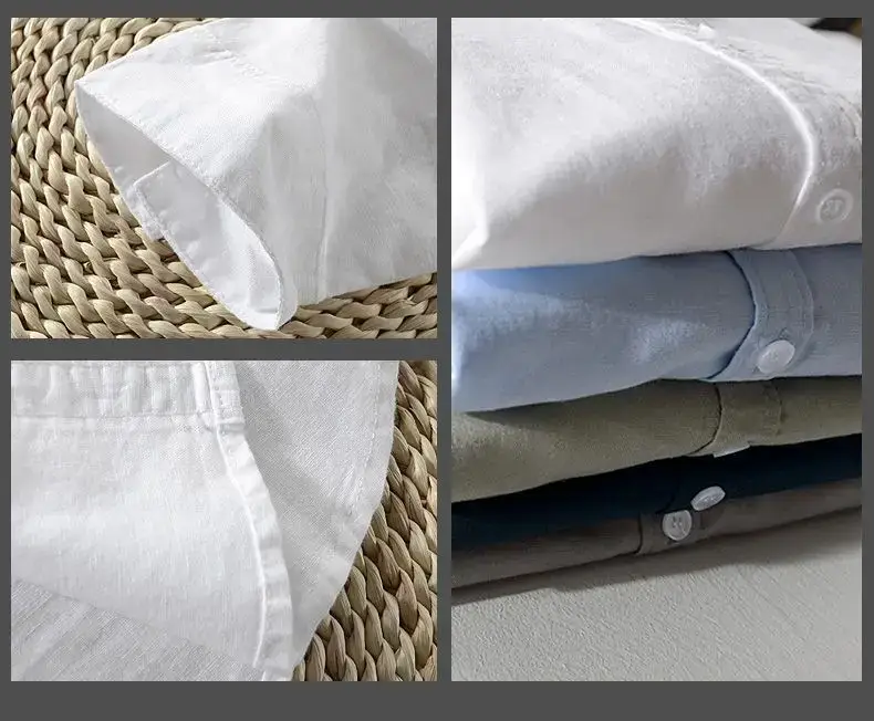 Men Light Blue Linen Button Shirt with Elastic Collar — feature 8
