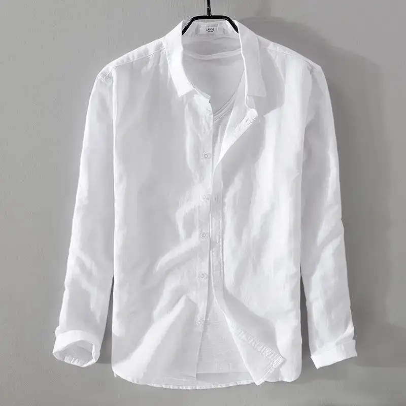 Men Light Blue Linen Button Shirt with Elastic Collar - Image 6