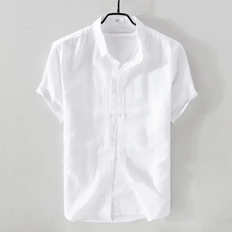 Men Light Blue Linen Button Shirt with Elastic Collar - Image 7