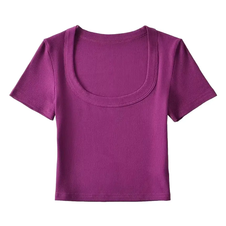 Women's U-Neck Short Cropped T-Shirt Grey Large