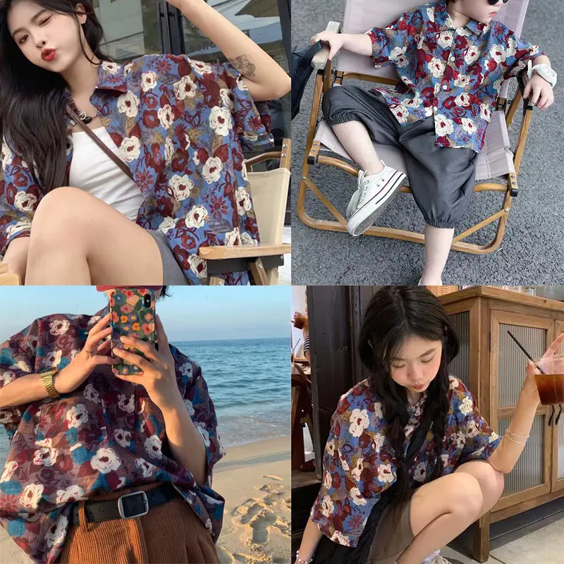 Women Floral Short Sleeve Shirt Japanese Style Summer Wear
