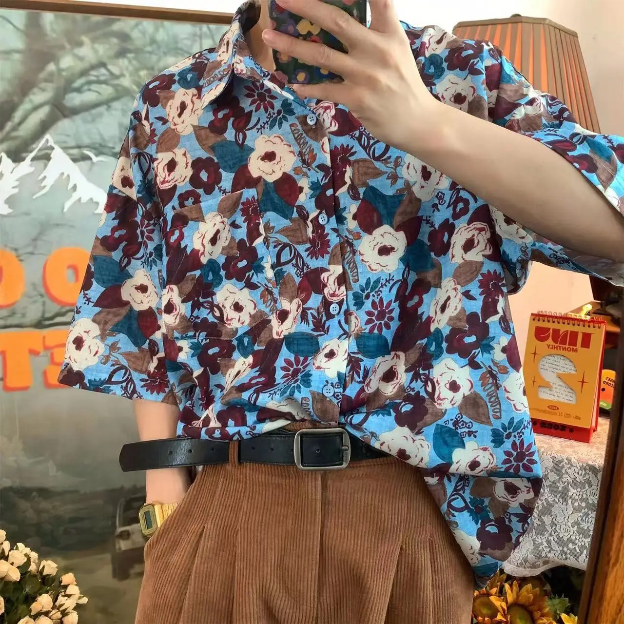 Women Floral Short Sleeve Shirt Japanese Style Summer Wear