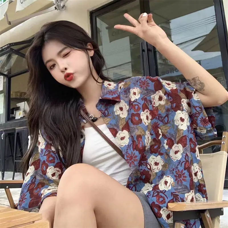 Women Floral Short Sleeve Shirt Japanese Style Summer Wear — feature 4