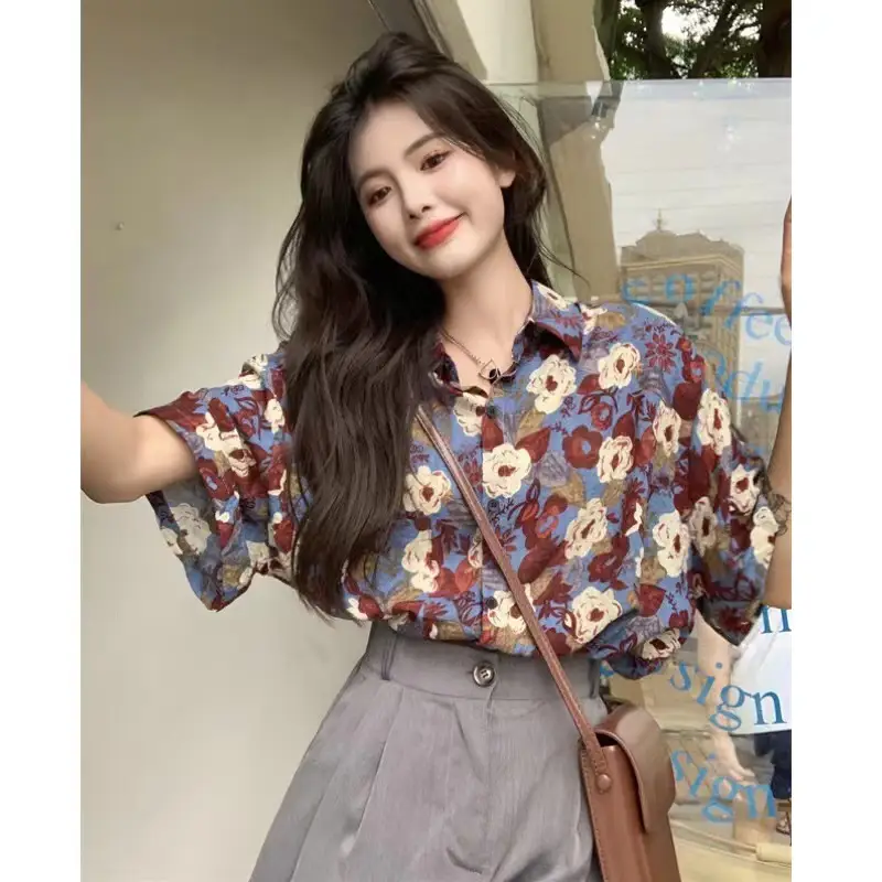 Women Floral Short Sleeve Shirt Japanese Style Summer Wear — feature 9