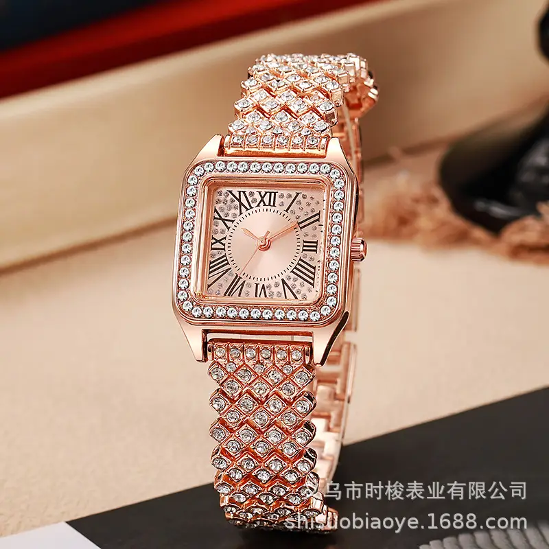 Women's Rose Gold Roman Numeral Diamond Strap Watch