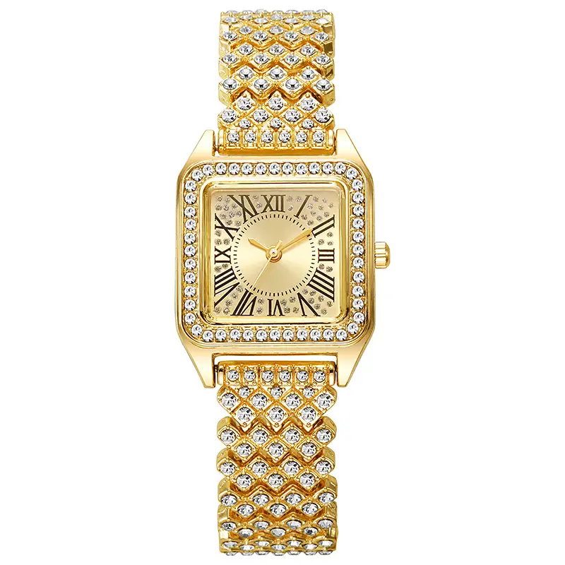 Women's Rose Gold Roman Numeral Diamond Strap Watch — feature 5