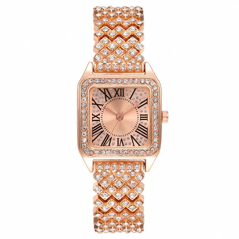 Women's Rose Gold Roman Numeral Diamond Strap Watch