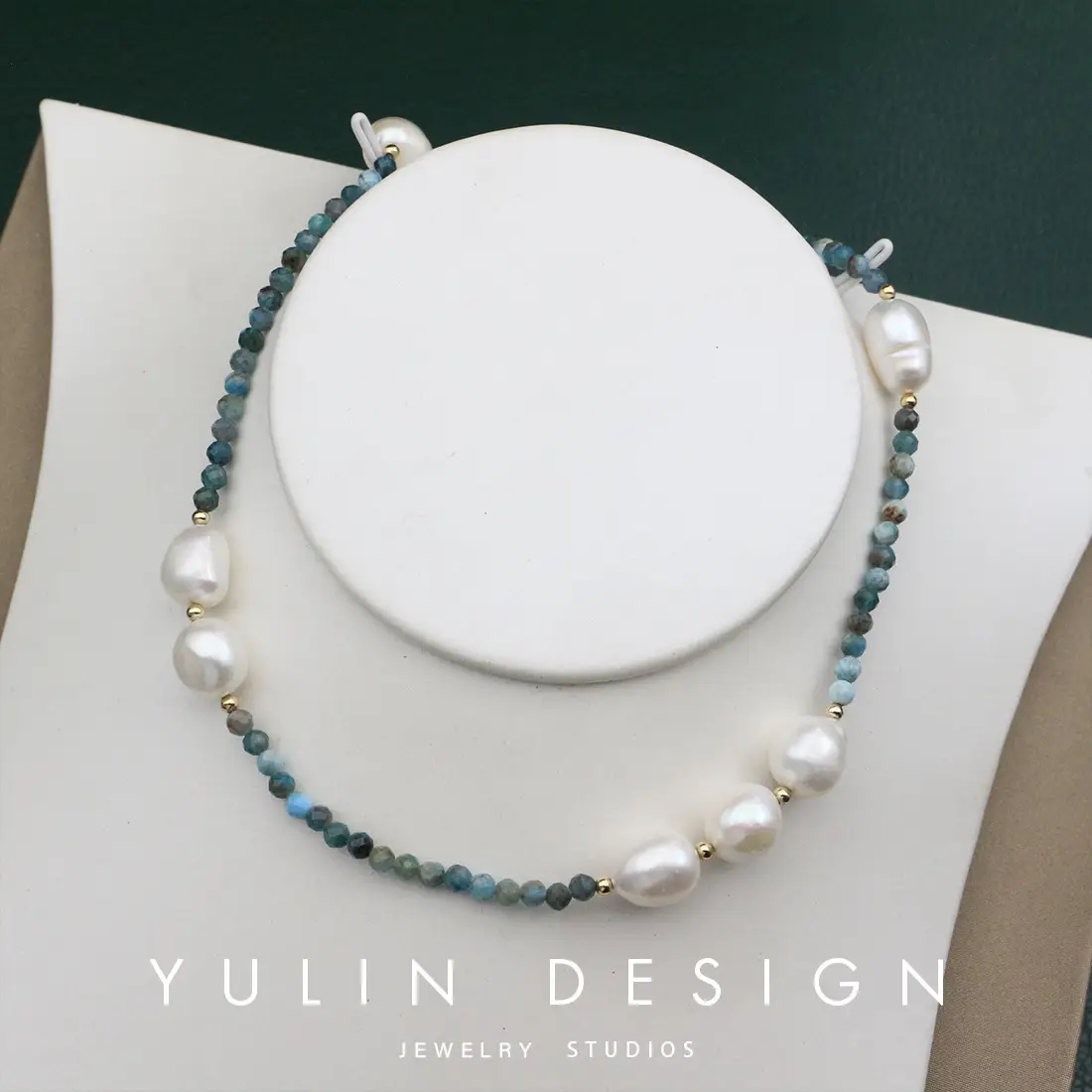 New French Natural Turquoise Pearl Necklace with Irregular Baroque Design