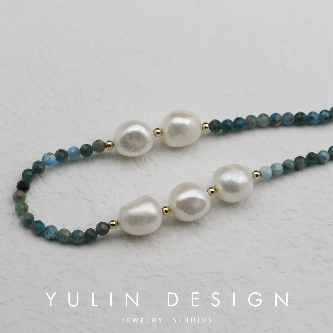 New French Natural Turquoise Pearl Necklace with Irregular Baroque Design