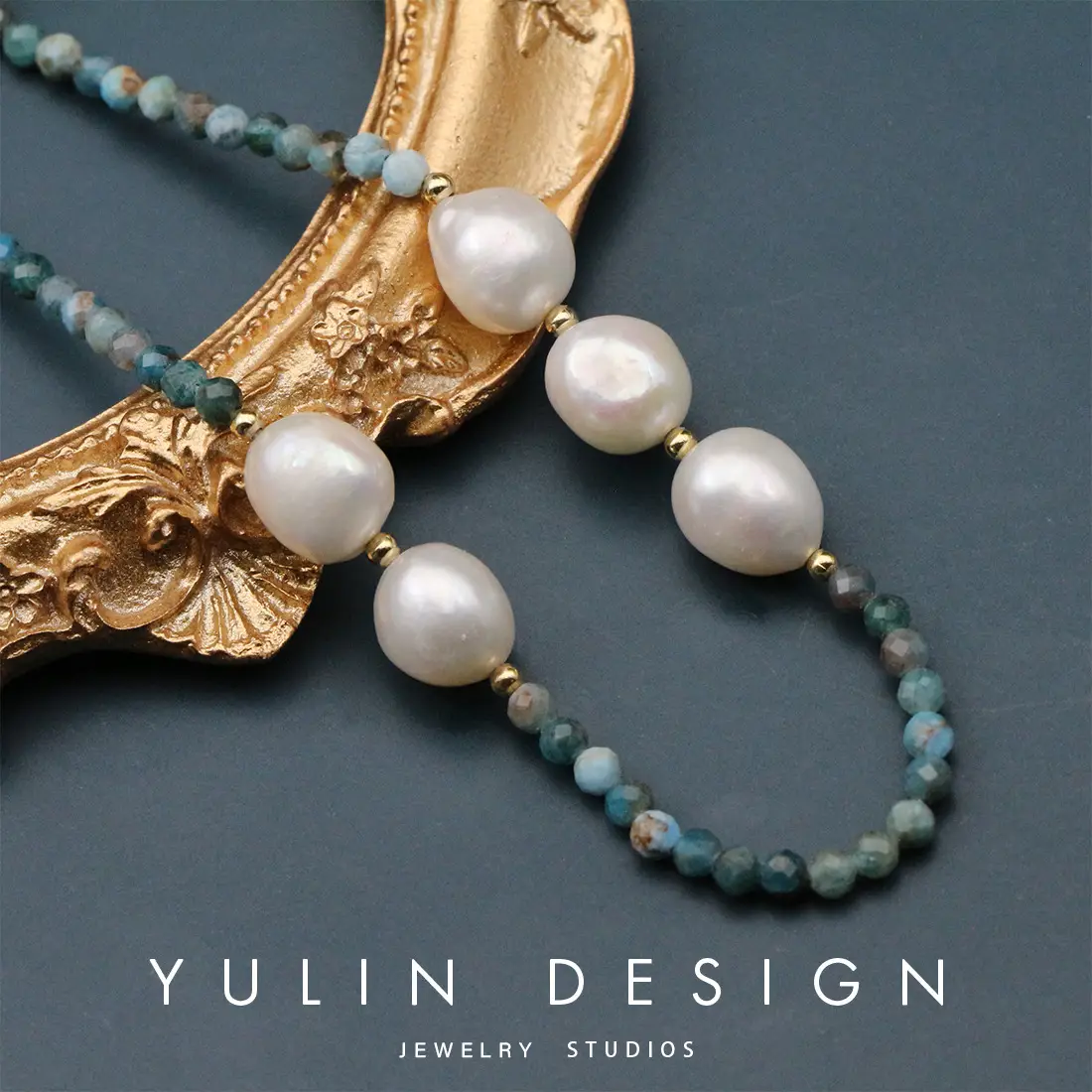 New French Natural Turquoise Pearl Necklace with Irregular Baroque Design