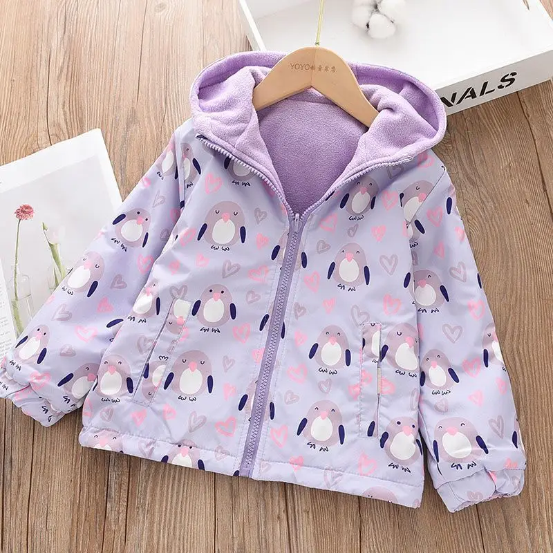 Girls' Fleece-Lined Jacket for Early Spring, New Reversible 2024 Spring and Autumn Hooded Style — feature 5