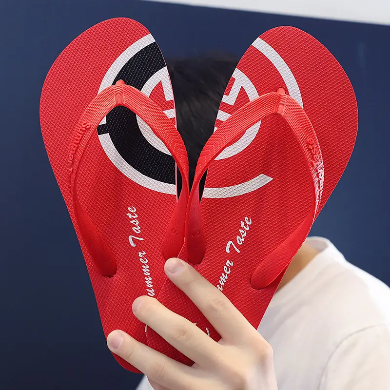 Red Summer Flip Flops Anti-Slip Men's Beach Sandals