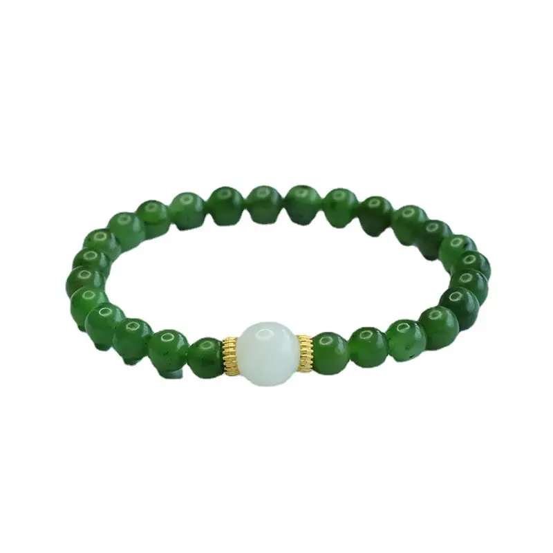 Green Jade Bracelet with White Pearl Center - Image 6