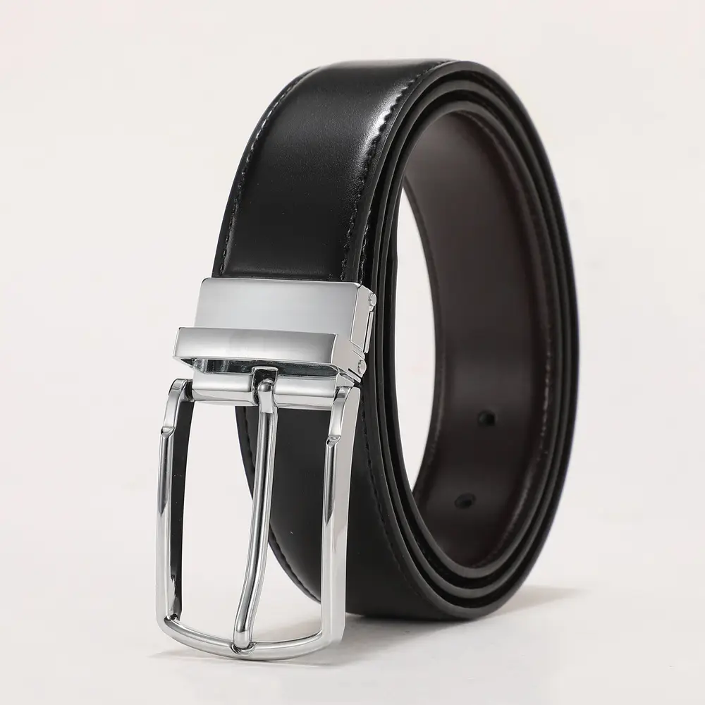 Men's Black Real Cowhide Belt with Silver Buckle - Image 6