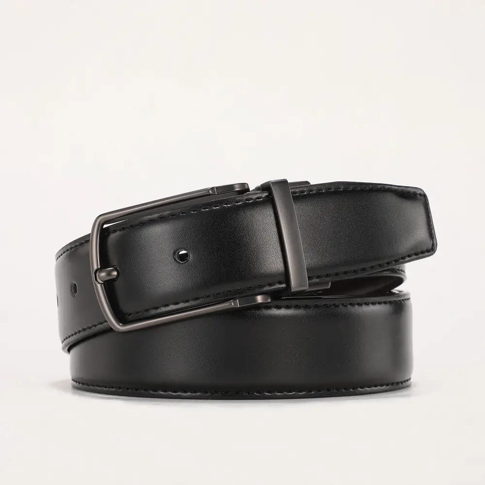 Men's Black Real Cowhide Belt with Silver Buckle β feature 12