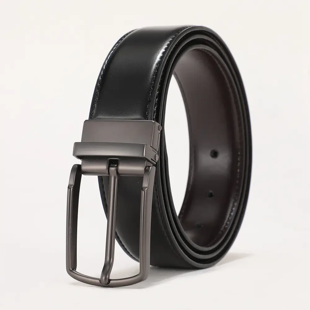 Men's Black Real Cowhide Belt with Silver Buckle β feature 4