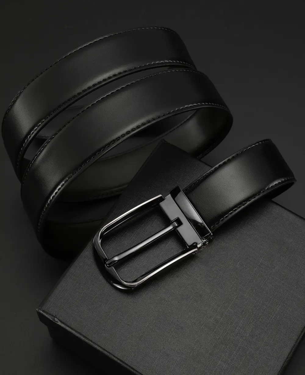 Men's Black Real Cowhide Belt with Silver Buckle β feature 9