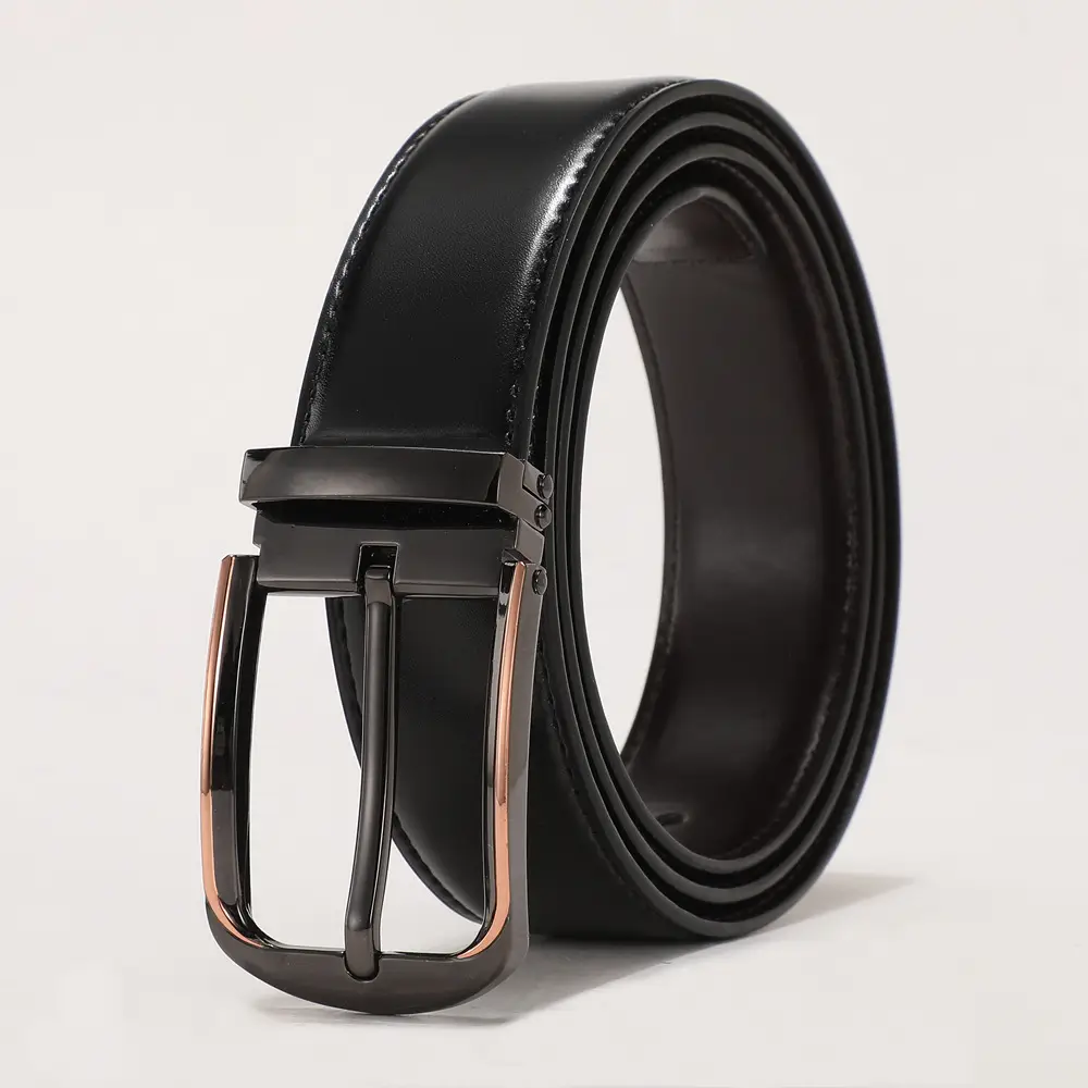 Men's Black Real Cowhide Belt with Silver Buckle - Image 3