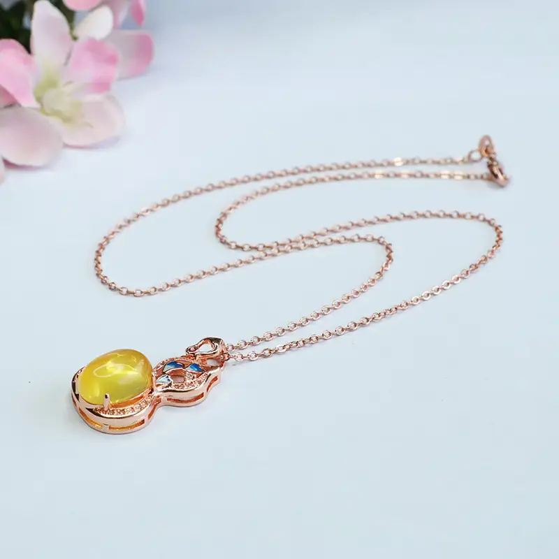 Golden Amber Gourd Pendant Necklace for Women - Image 5