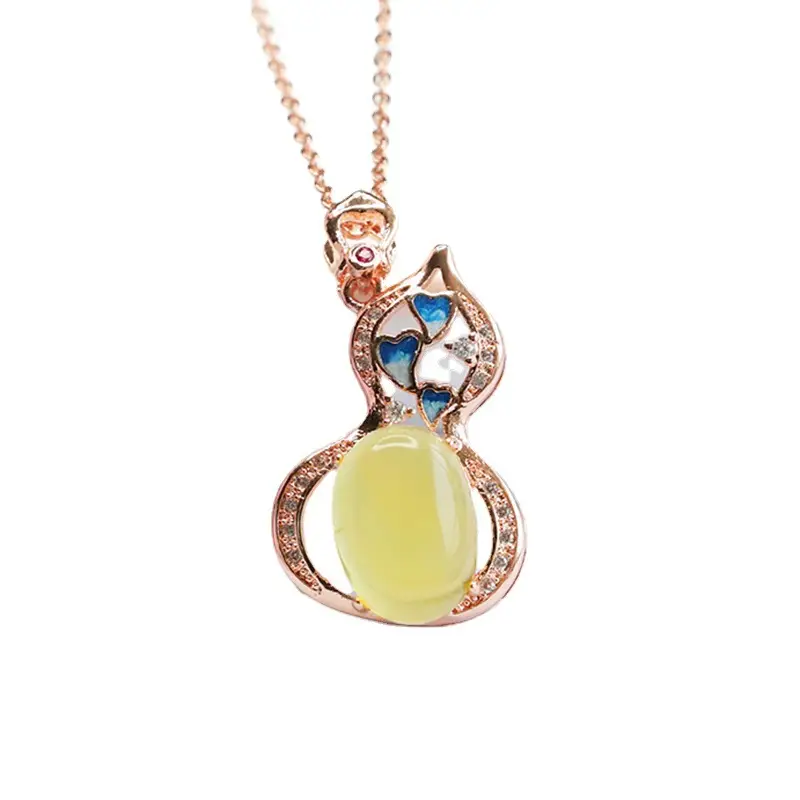 Golden Amber Gourd Pendant Necklace for Women - Image 6