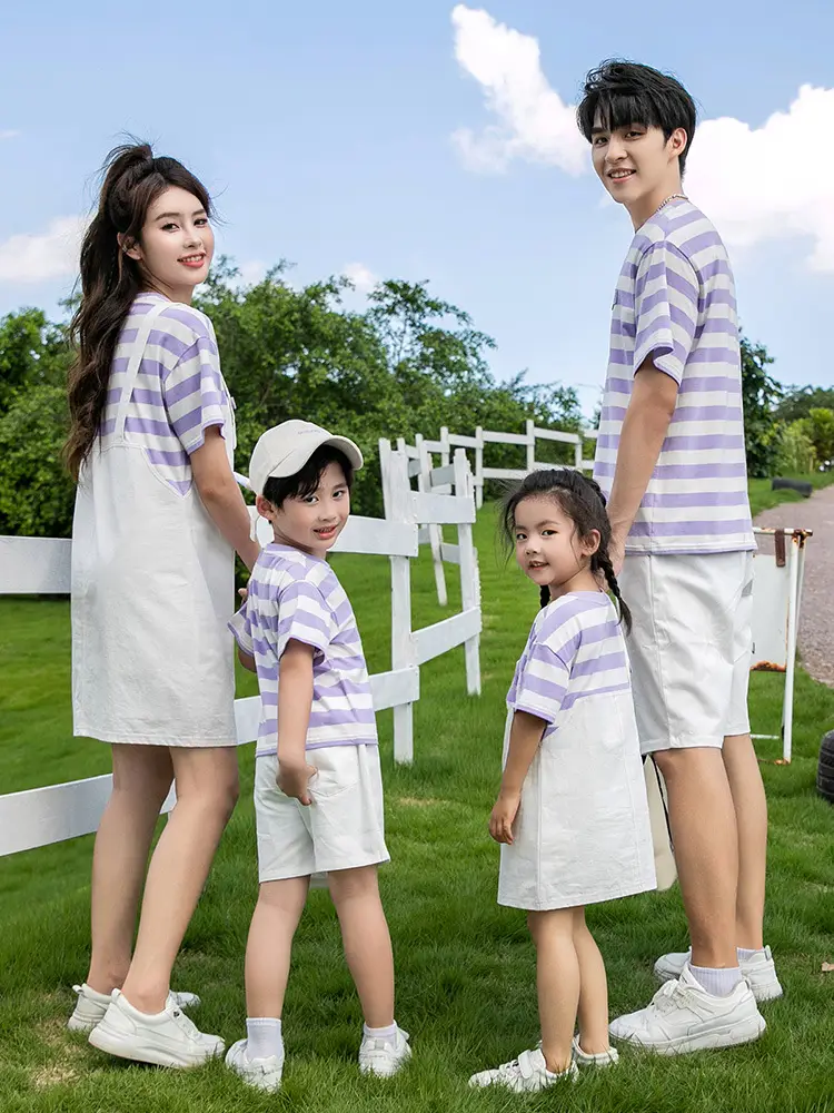 White Parent-Child Cartoon Short Sleeve T-Shirt Suit - Image 7
