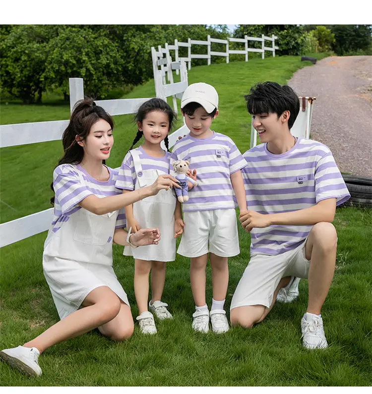 White Parent-Child Cartoon Short Sleeve T-Shirt Suit — feature 16